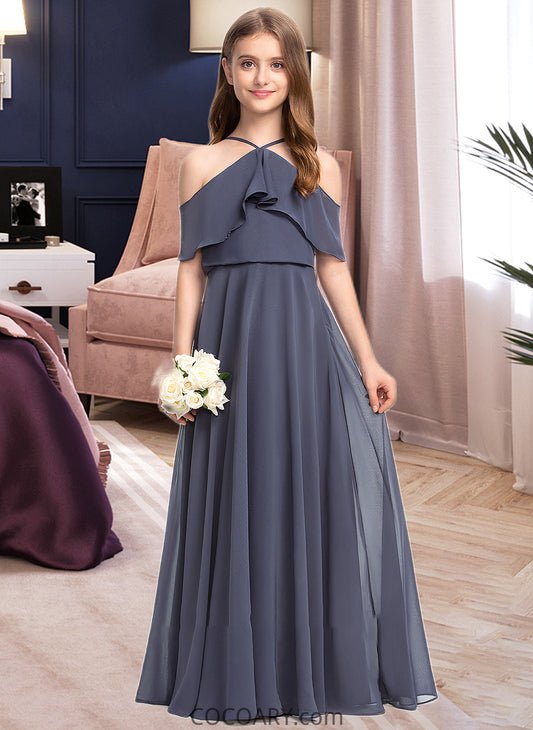 Emerson A-Line Off-the-Shoulder Floor-Length Chiffon Junior Bridesmaid Dress With Cascading Ruffles DA8P0013415