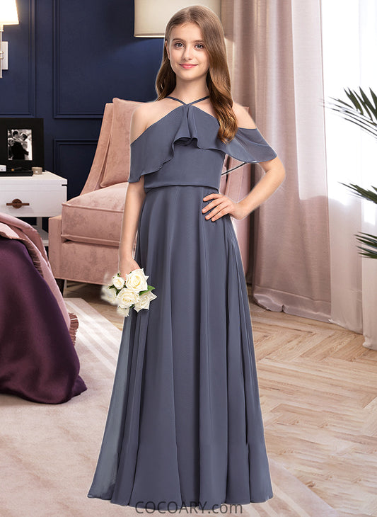 Emerson A-Line Off-the-Shoulder Floor-Length Chiffon Junior Bridesmaid Dress With Cascading Ruffles DA8P0013415