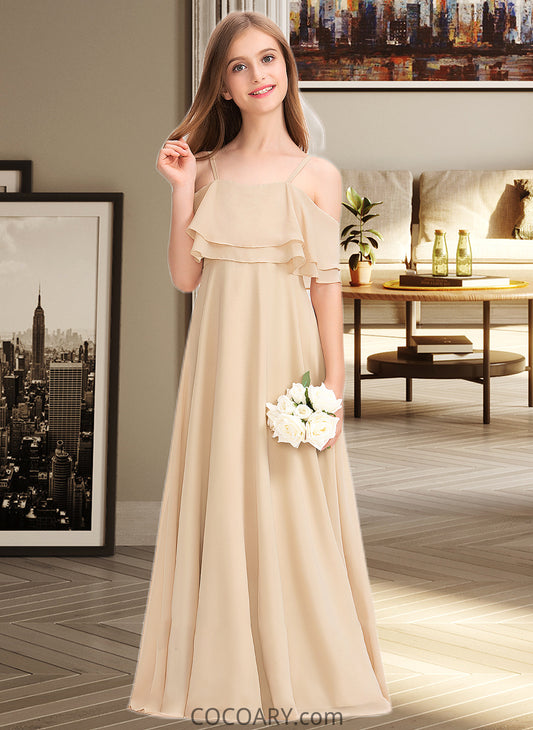 Kennedi A-Line Off-the-Shoulder Floor-Length Chiffon Junior Bridesmaid Dress With Cascading Ruffles DA8P0013419