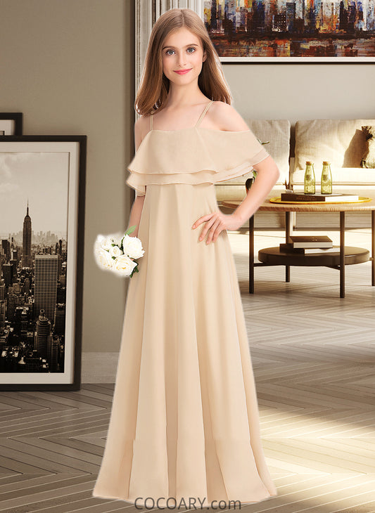 Kennedi A-Line Off-the-Shoulder Floor-Length Chiffon Junior Bridesmaid Dress With Cascading Ruffles DA8P0013419