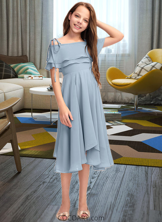 Charlee A-Line Off-the-Shoulder Asymmetrical Chiffon Junior Bridesmaid Dress With Cascading Ruffles DA8P0013420