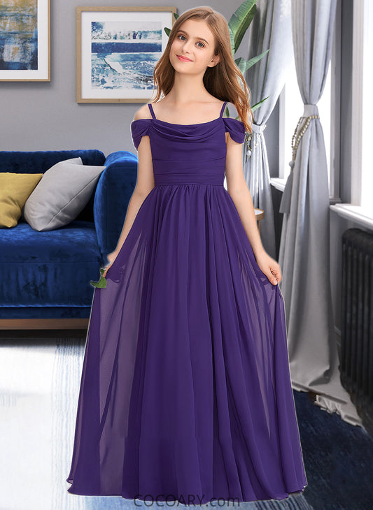 Julissa A-Line Off-the-Shoulder Floor-Length Chiffon Junior Bridesmaid Dress With Ruffle DA8P0013421