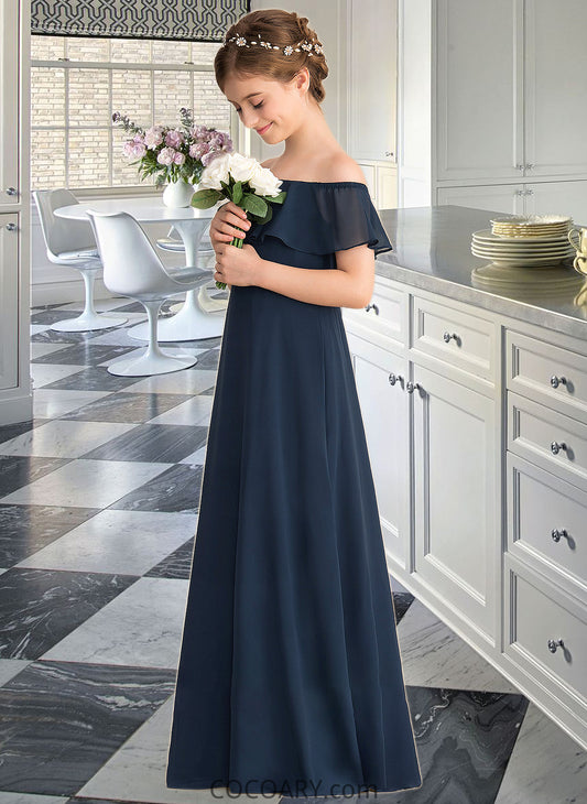 Essence A-Line Off-the-Shoulder Floor-Length Chiffon Junior Bridesmaid Dress With Cascading Ruffles DA8P0013431