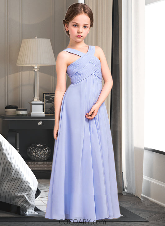 Jemima A-Line V-neck Floor-Length Chiffon Junior Bridesmaid Dress With Ruffle DA8P0013501