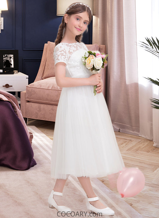 Harmony A-Line Scoop Neck Tea-Length Tulle Junior Bridesmaid Dress DA8P0013535