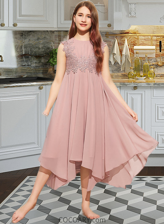 Anya A-Line Scoop Neck Tea-Length Chiffon Lace Junior Bridesmaid Dress DA8P0013547