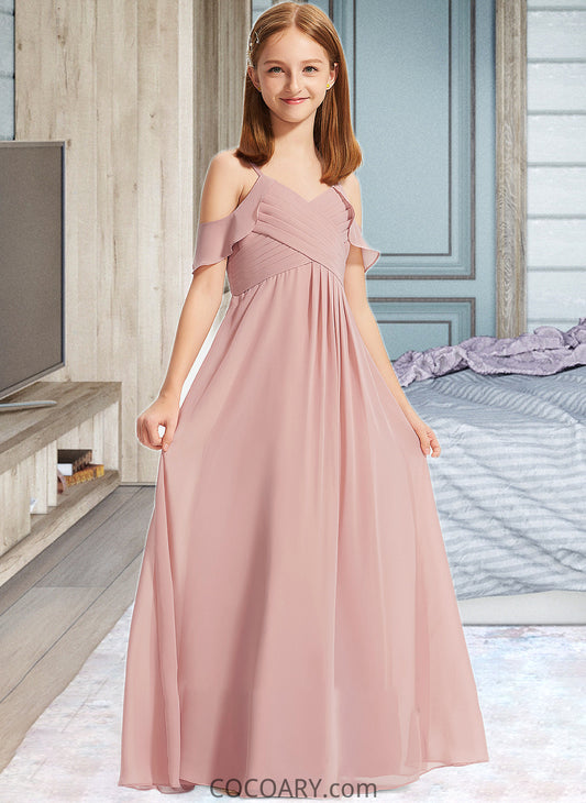 Taryn A-Line Off-the-Shoulder Floor-Length Chiffon Junior Bridesmaid Dress With Cascading Ruffles DA8P0013553