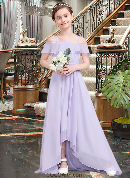 Brisa A-Line Off-the-Shoulder Asymmetrical Chiffon Junior Bridesmaid Dress With Cascading Ruffles DA8P0013566