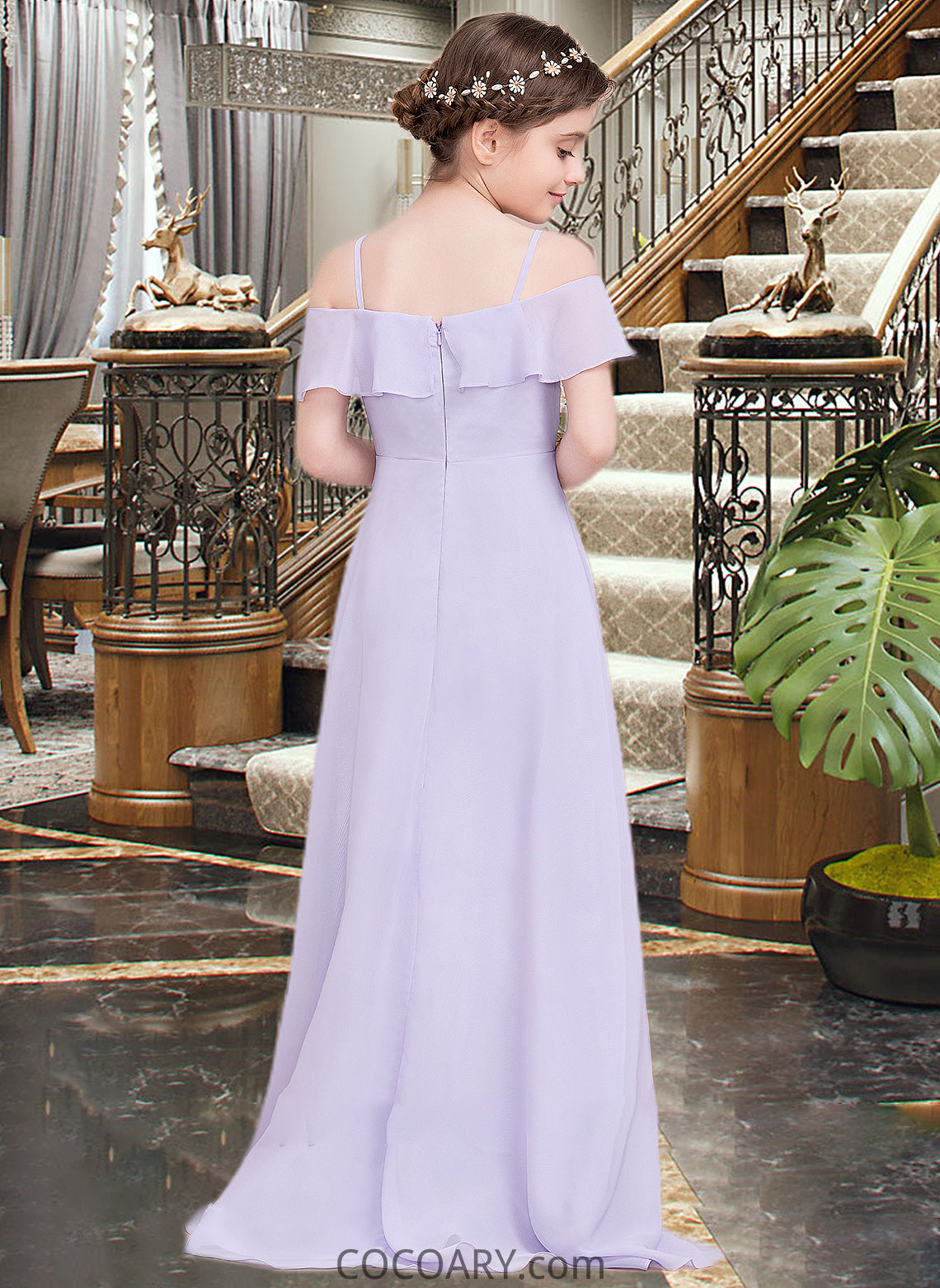 Brisa A-Line Off-the-Shoulder Asymmetrical Chiffon Junior Bridesmaid Dress With Cascading Ruffles DA8P0013566