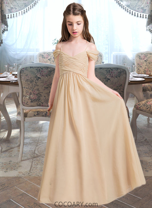 Madalynn A-Line Off-the-Shoulder Floor-Length Chiffon Junior Bridesmaid Dress With Ruffle DA8P0013595