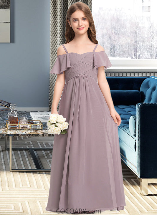 Matilda A-Line Off-the-Shoulder Floor-Length Chiffon Junior Bridesmaid Dress With Ruffle DA8P0013610