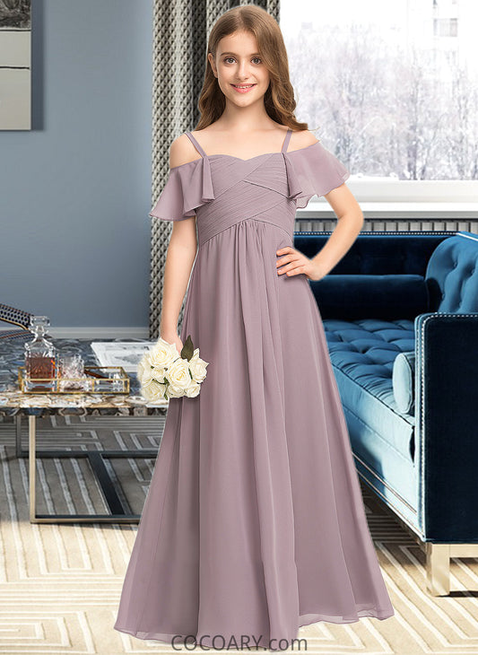 Matilda A-Line Off-the-Shoulder Floor-Length Chiffon Junior Bridesmaid Dress With Ruffle DA8P0013610