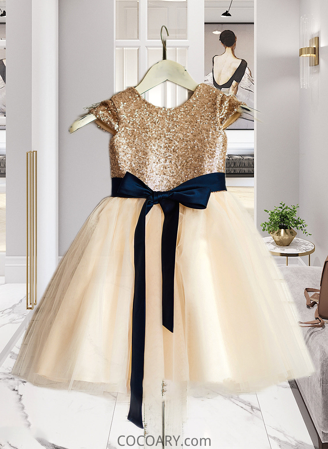 Janessa A-Line Scoop Neck Knee-Length Tulle Junior Bridesmaid Dress With Sash DA8P0013617