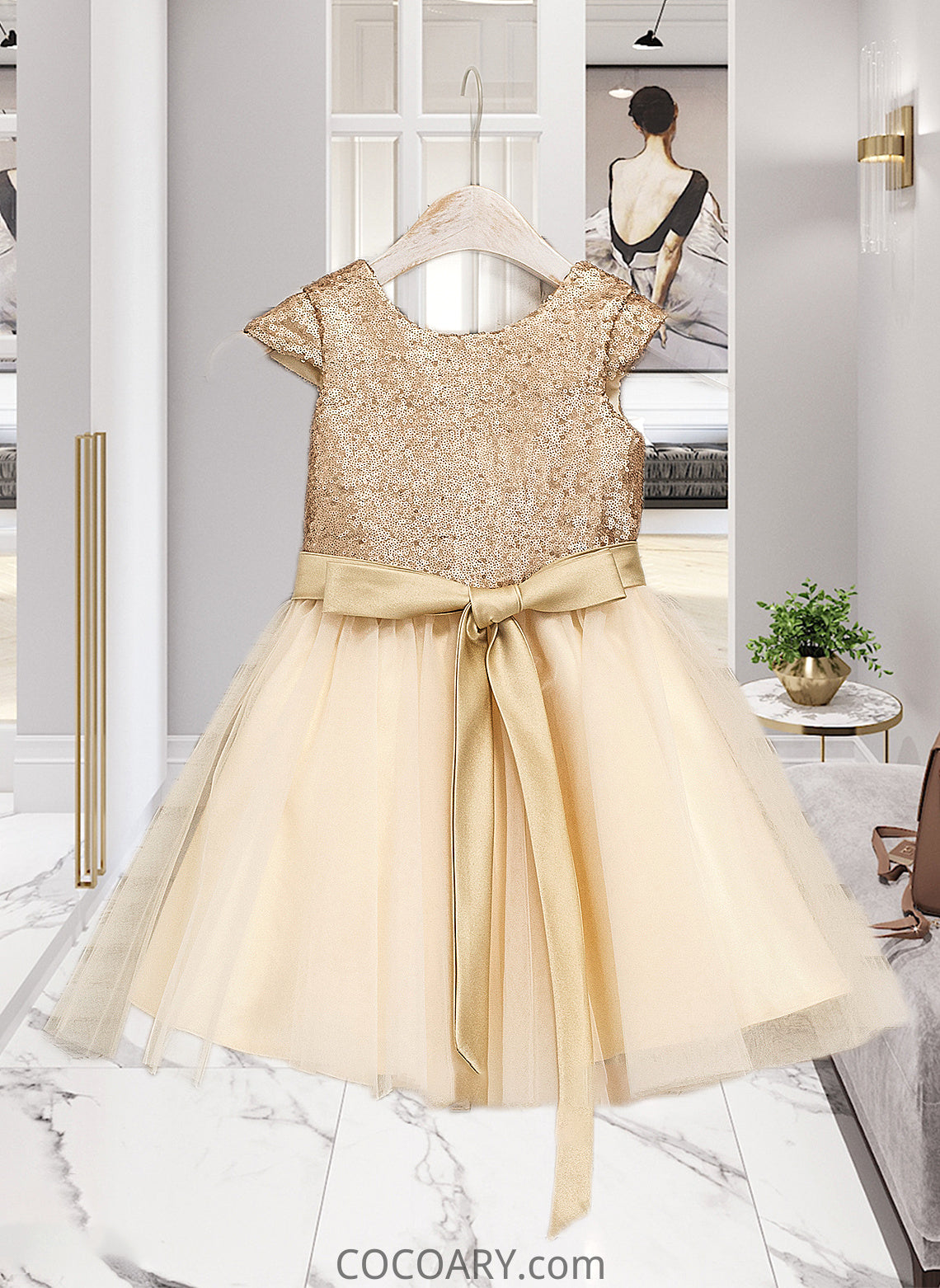 Janessa A-Line Scoop Neck Knee-Length Tulle Junior Bridesmaid Dress With Sash DA8P0013617