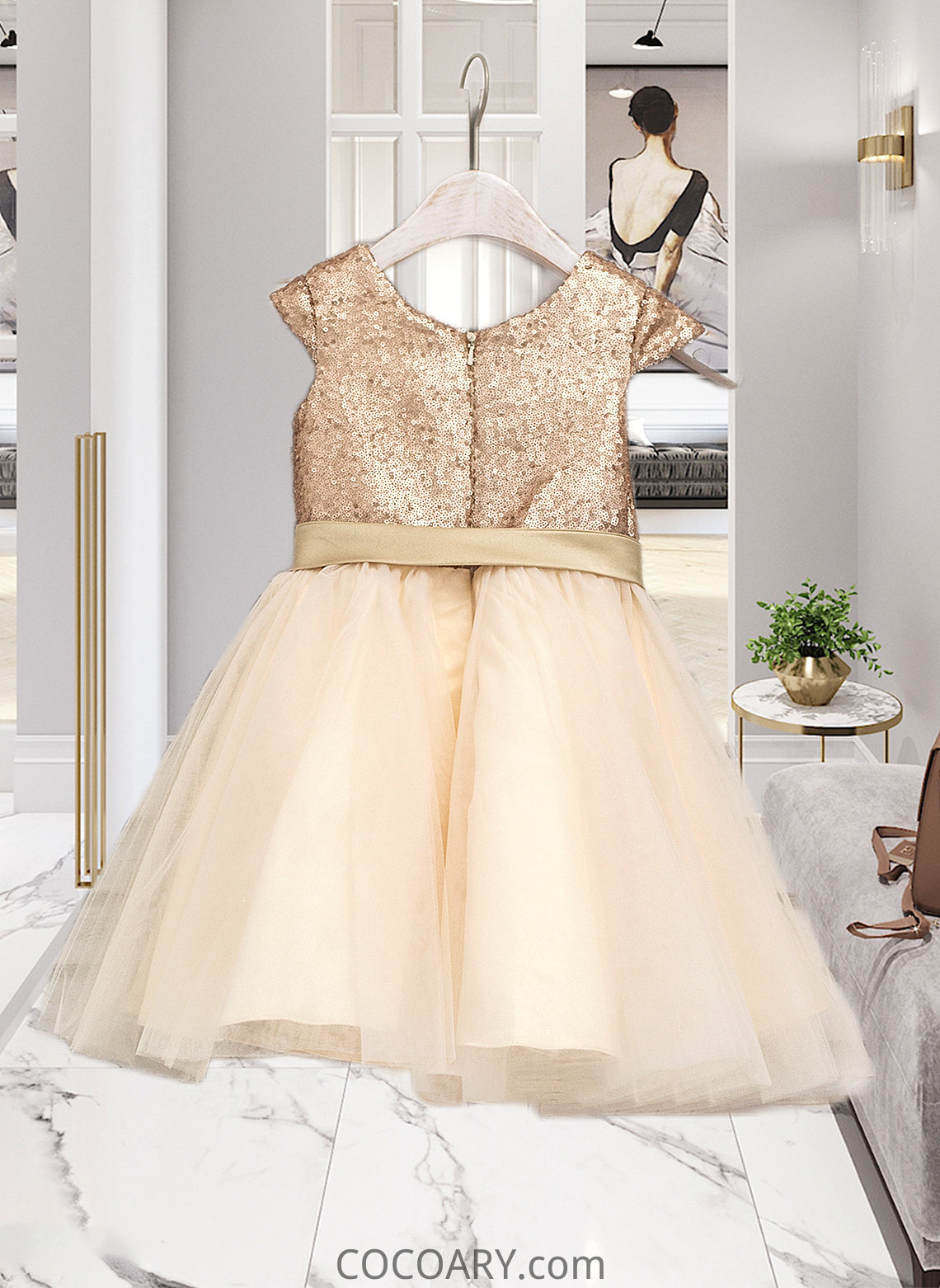 Janessa A-Line Scoop Neck Knee-Length Tulle Junior Bridesmaid Dress With Sash DA8P0013617