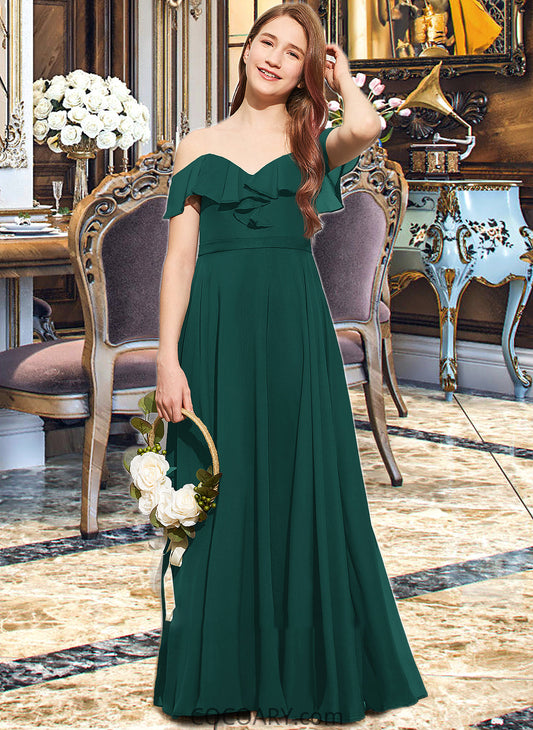 Luz A-Line Off-the-Shoulder Floor-Length Chiffon Junior Bridesmaid Dress With Cascading Ruffles DA8P0013635