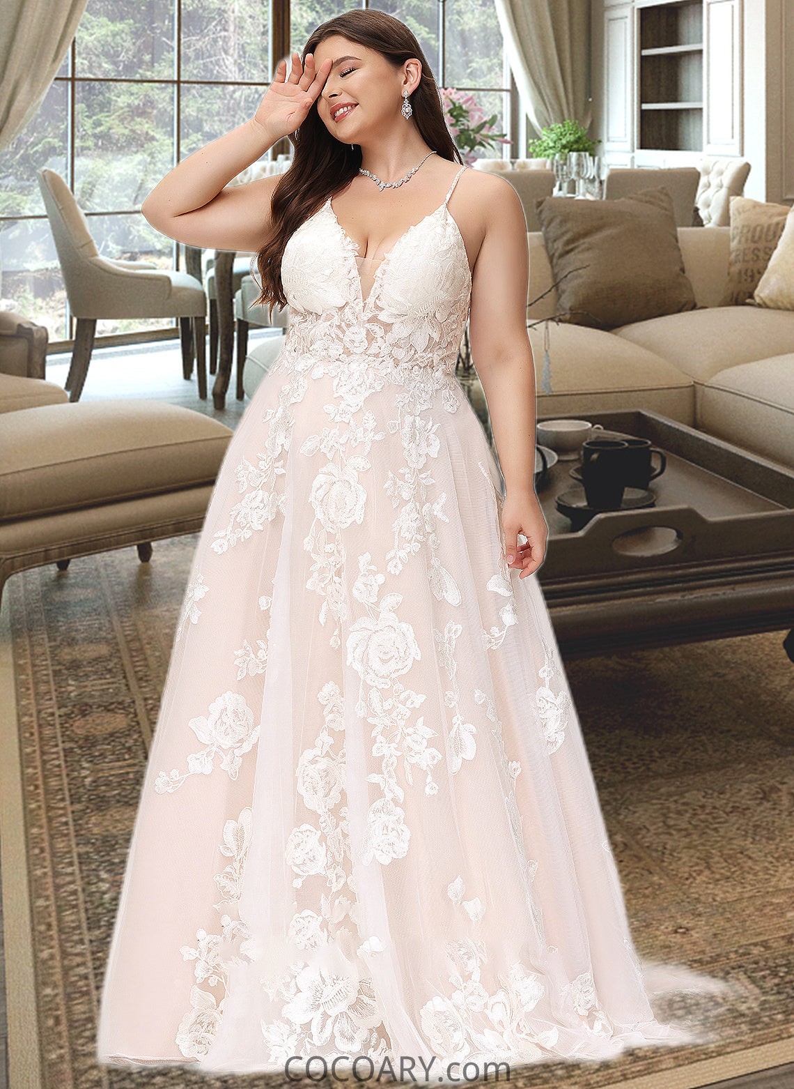 Madisyn Ball-Gown/Princess V-neck Court Train Tulle Lace Wedding Dress With Beading Pockets DA8P0013679