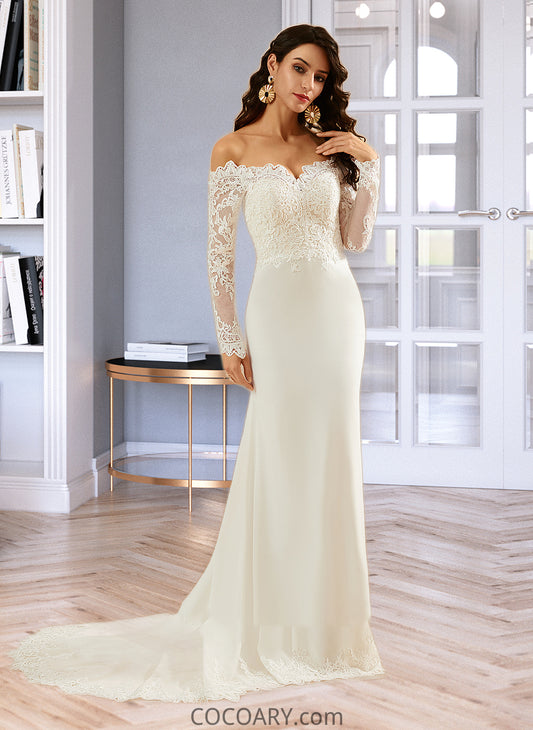 Jazmyn Trumpet/Mermaid Off-the-Shoulder Court Train Wedding Dress With Lace DA8P0013680