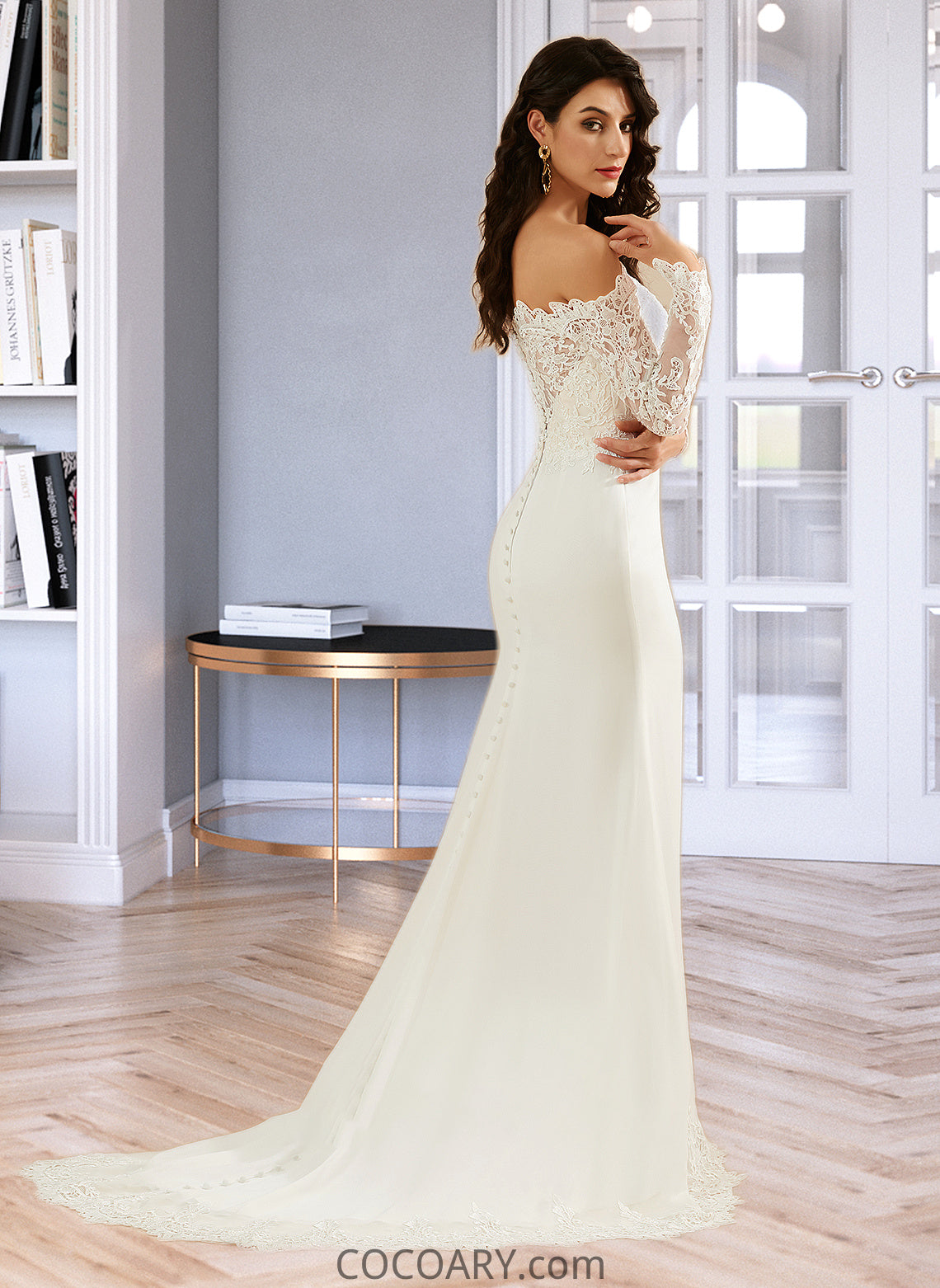 Jazmyn Trumpet/Mermaid Off-the-Shoulder Court Train Wedding Dress With Lace DA8P0013680