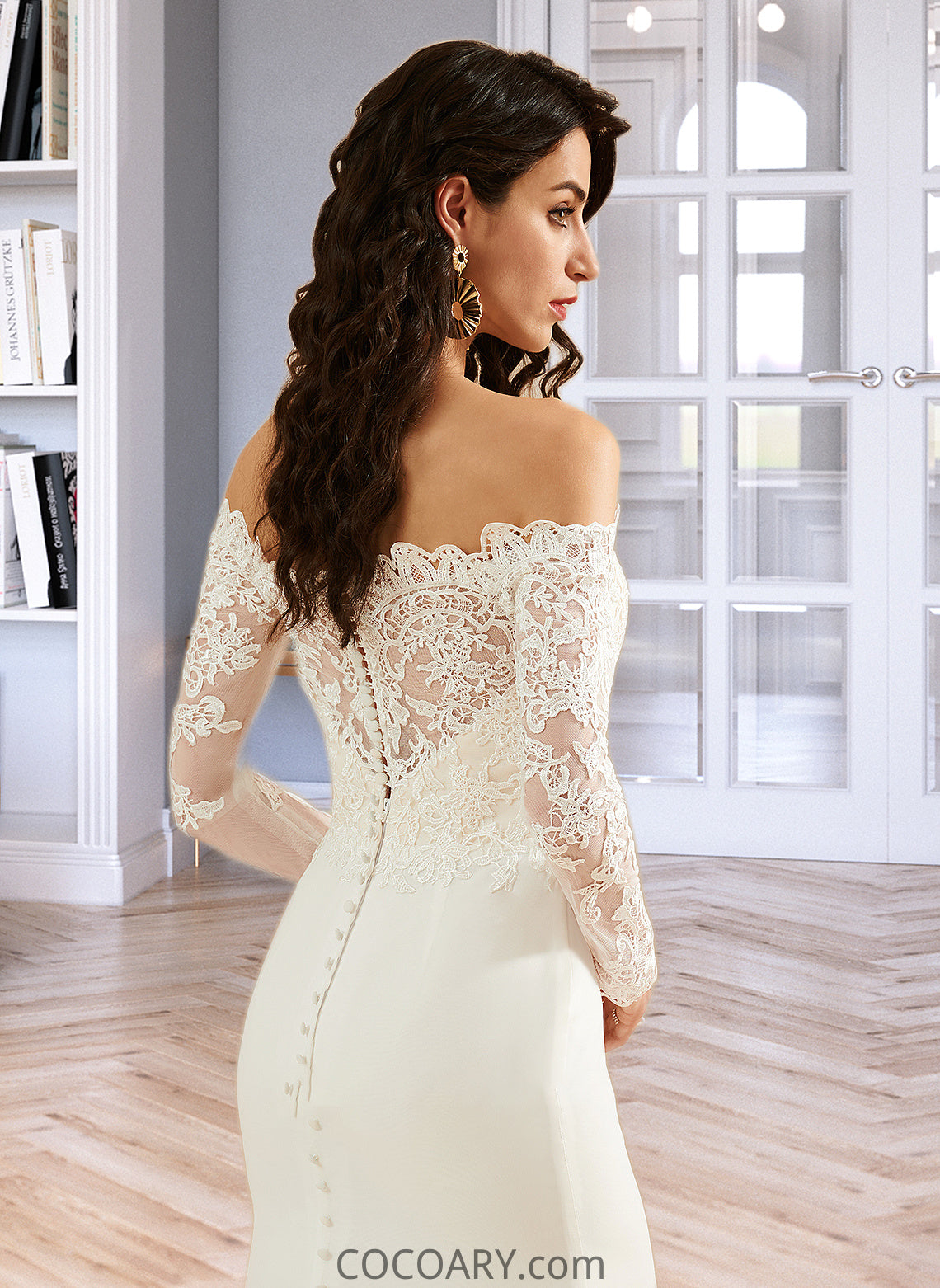 Jazmyn Trumpet/Mermaid Off-the-Shoulder Court Train Wedding Dress With Lace DA8P0013680