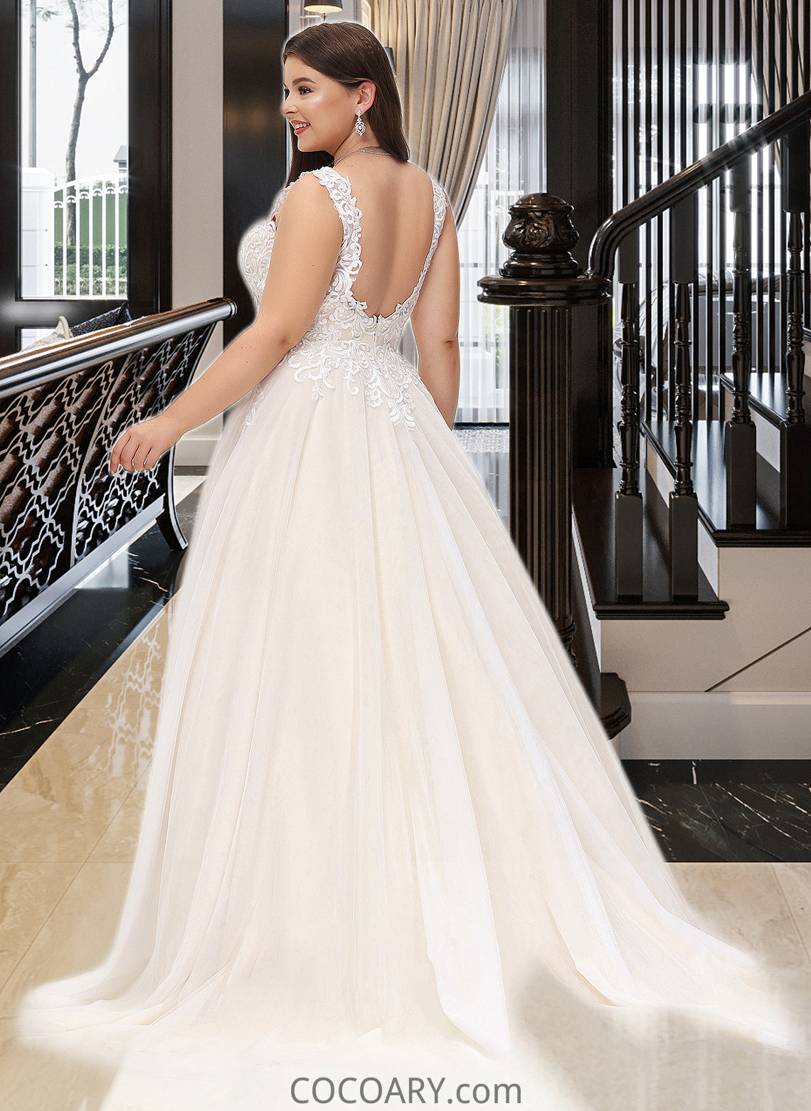 Alula Ball-Gown/Princess V-neck Court Train Tulle Wedding Dress DA8P0013682