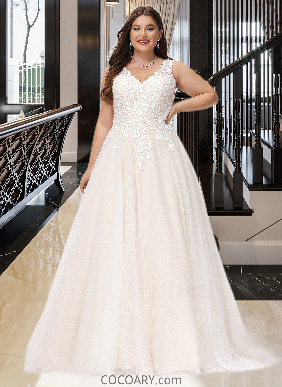 Alula Ball-Gown/Princess V-neck Court Train Tulle Wedding Dress DA8P0013682