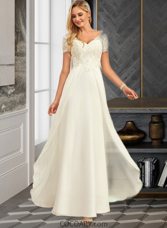 Abagail A-Line V-neck Floor-Length Chiffon Lace Wedding Dress With Lace DA8P0013691