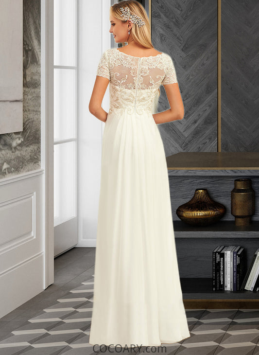 Abagail A-Line V-neck Floor-Length Chiffon Lace Wedding Dress With Lace DA8P0013691