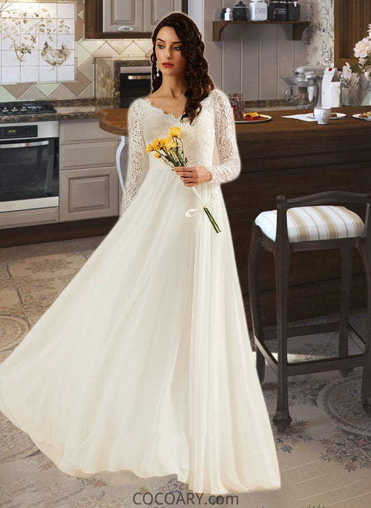 Gertrude A-Line V-neck Sweep Train Wedding Dress With Lace DA8P0013696