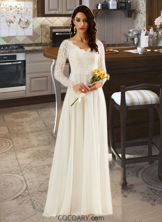 Gertrude A-Line V-neck Sweep Train Wedding Dress With Lace DA8P0013696