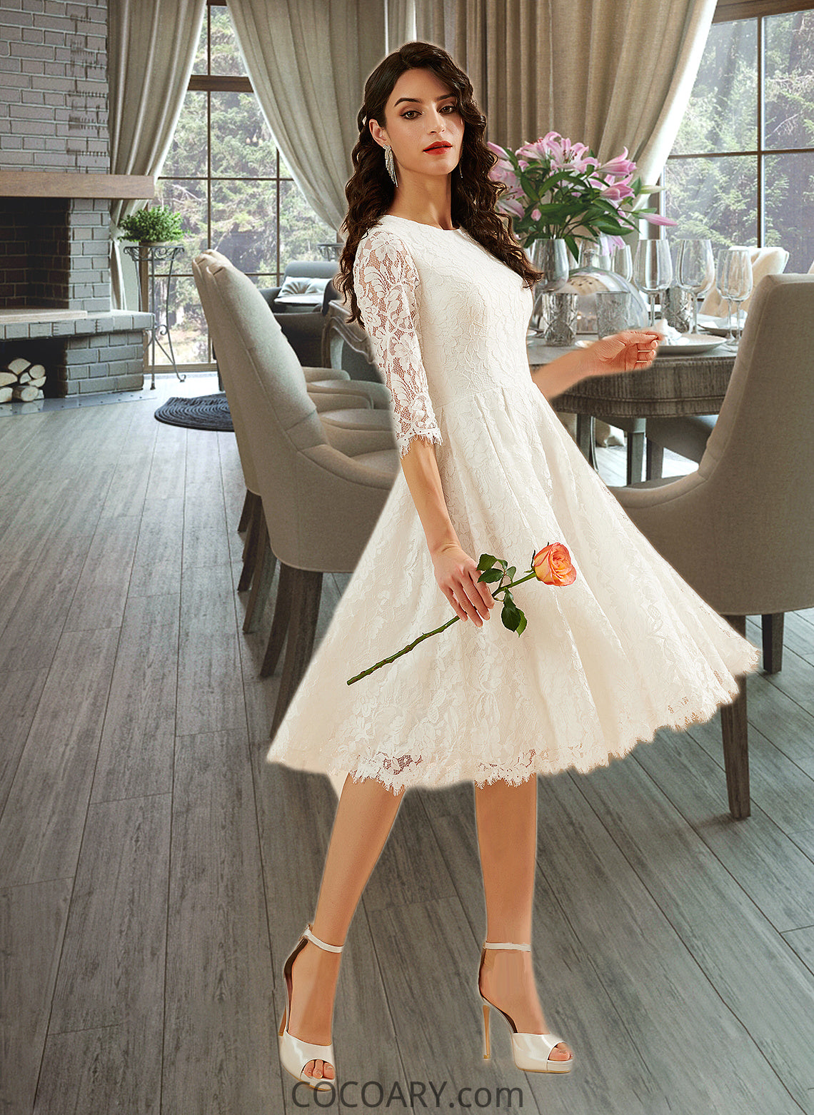 Hilda A-Line Knee-Length Wedding Dress DA8P0013699