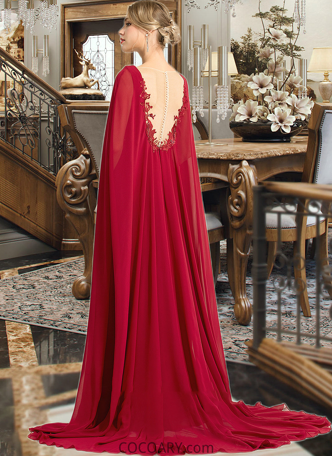 Jaliyah A-Line V-neck Floor-Length Chiffon Wedding Dress With Sequins DA8P0013718