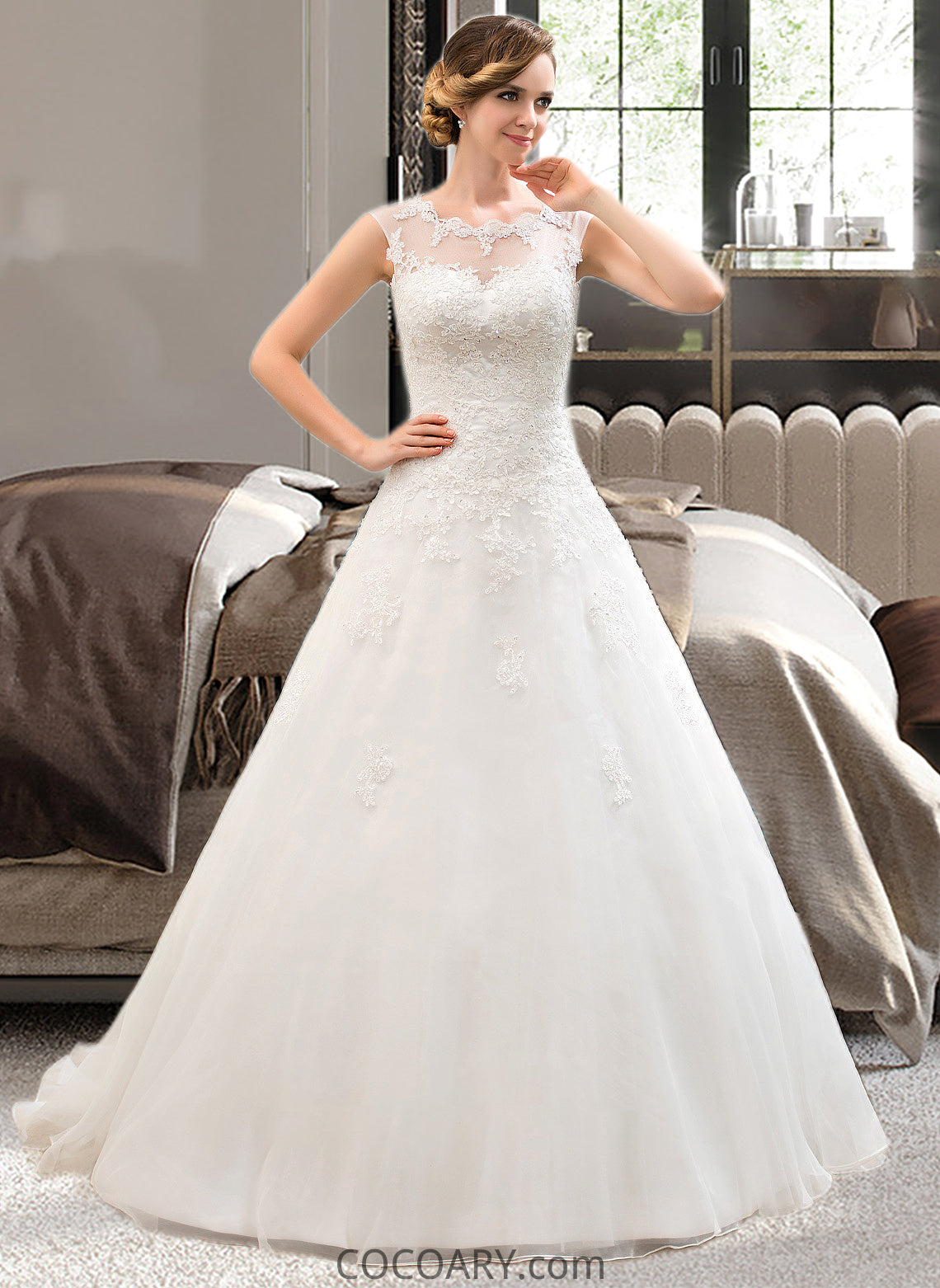 Felicity Ball-Gown/Princess Illusion Sweep Train Organza Tulle Wedding Dress With Beading Sequins DA8P0013719