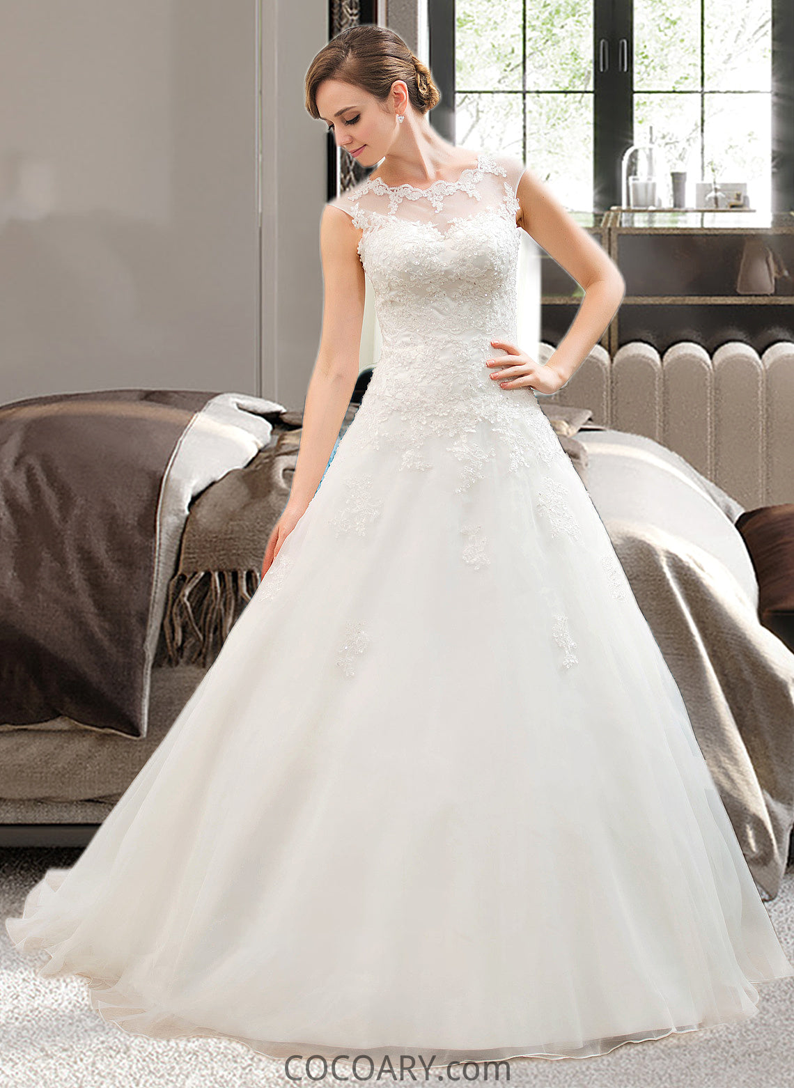 Felicity Ball-Gown/Princess Illusion Sweep Train Organza Tulle Wedding Dress With Beading Sequins DA8P0013719