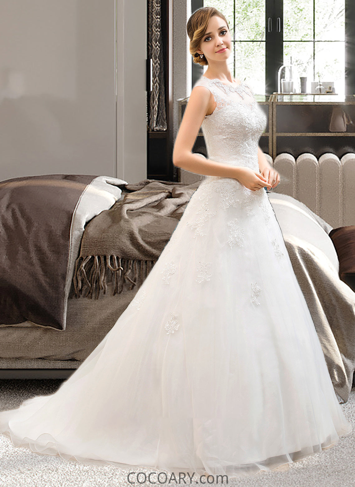 Felicity Ball-Gown/Princess Illusion Sweep Train Organza Tulle Wedding Dress With Beading Sequins DA8P0013719