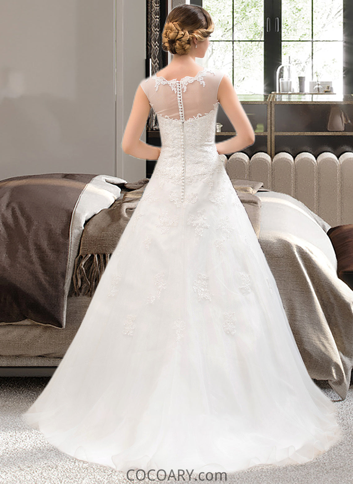 Felicity Ball-Gown/Princess Illusion Sweep Train Organza Tulle Wedding Dress With Beading Sequins DA8P0013719