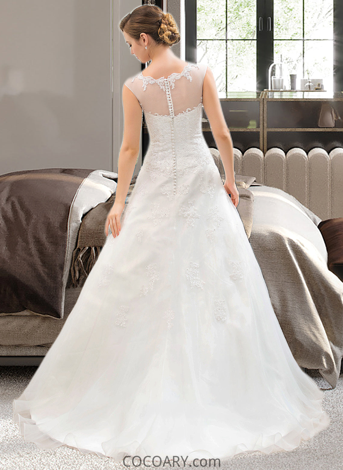 Felicity Ball-Gown/Princess Illusion Sweep Train Organza Tulle Wedding Dress With Beading Sequins DA8P0013719