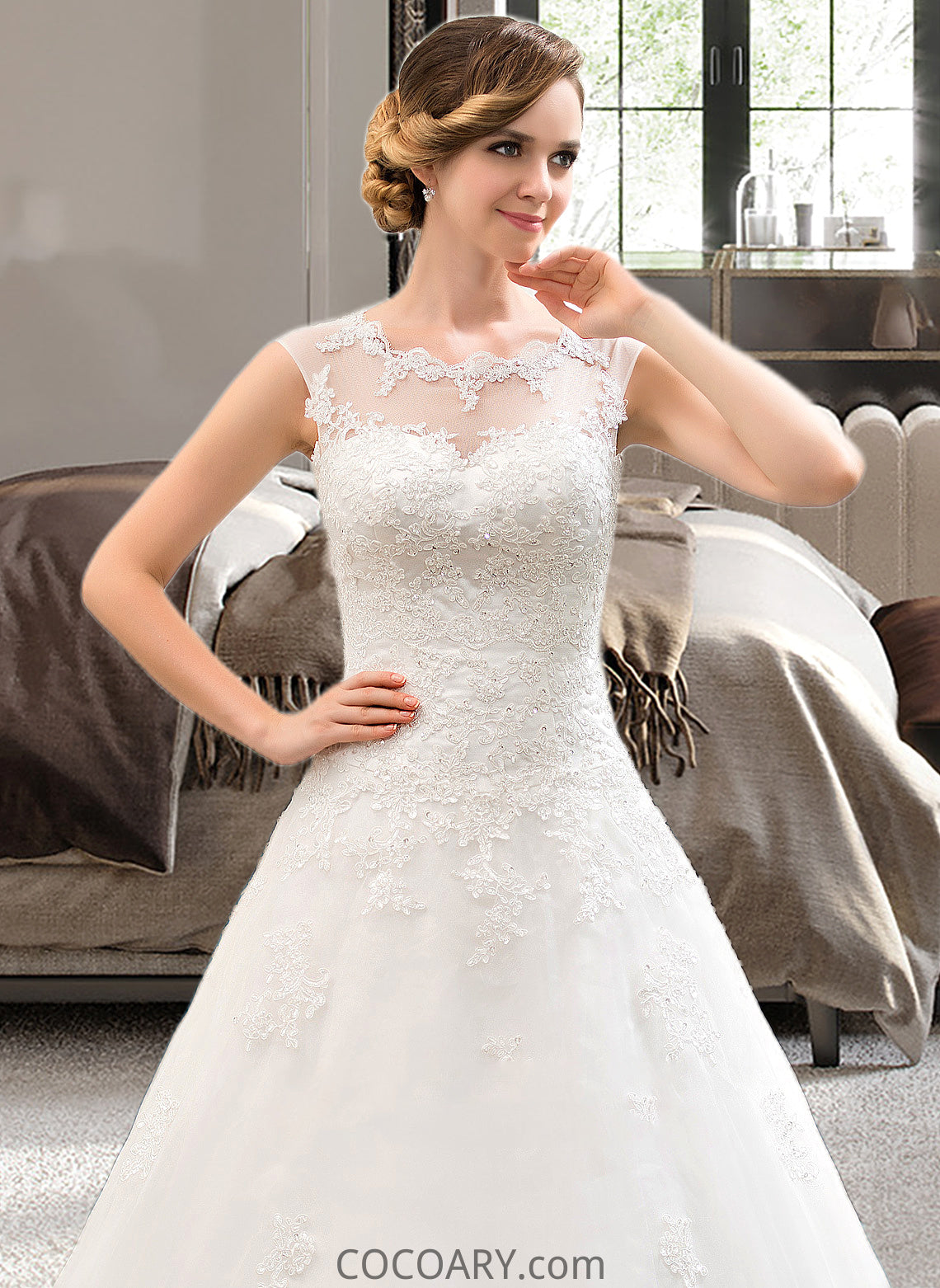 Felicity Ball-Gown/Princess Illusion Sweep Train Organza Tulle Wedding Dress With Beading Sequins DA8P0013719