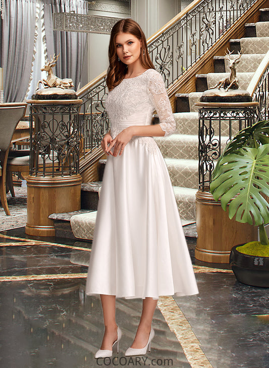 Joanna A-Line Scoop Neck Tea-Length Wedding Dress With Pockets DA8P0013723