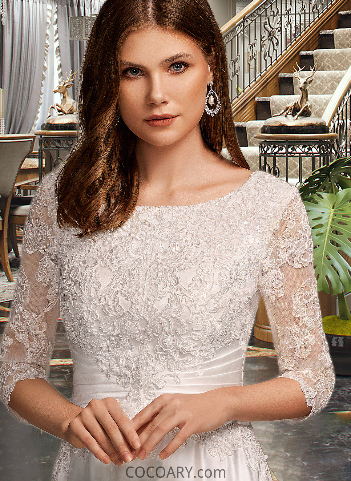 Joanna A-Line Scoop Neck Tea-Length Wedding Dress With Pockets DA8P0013723