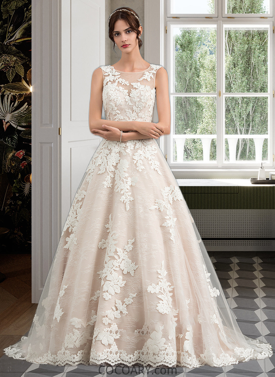 Kaitlyn Ball-Gown/Princess Illusion Court Train Tulle Wedding Dress With Beading Sequins DA8P0013724