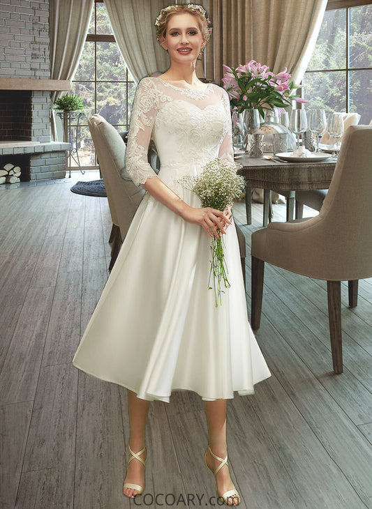 Leticia A-Line Illusion Tea-Length Wedding Dress With Lace DA8P0013741