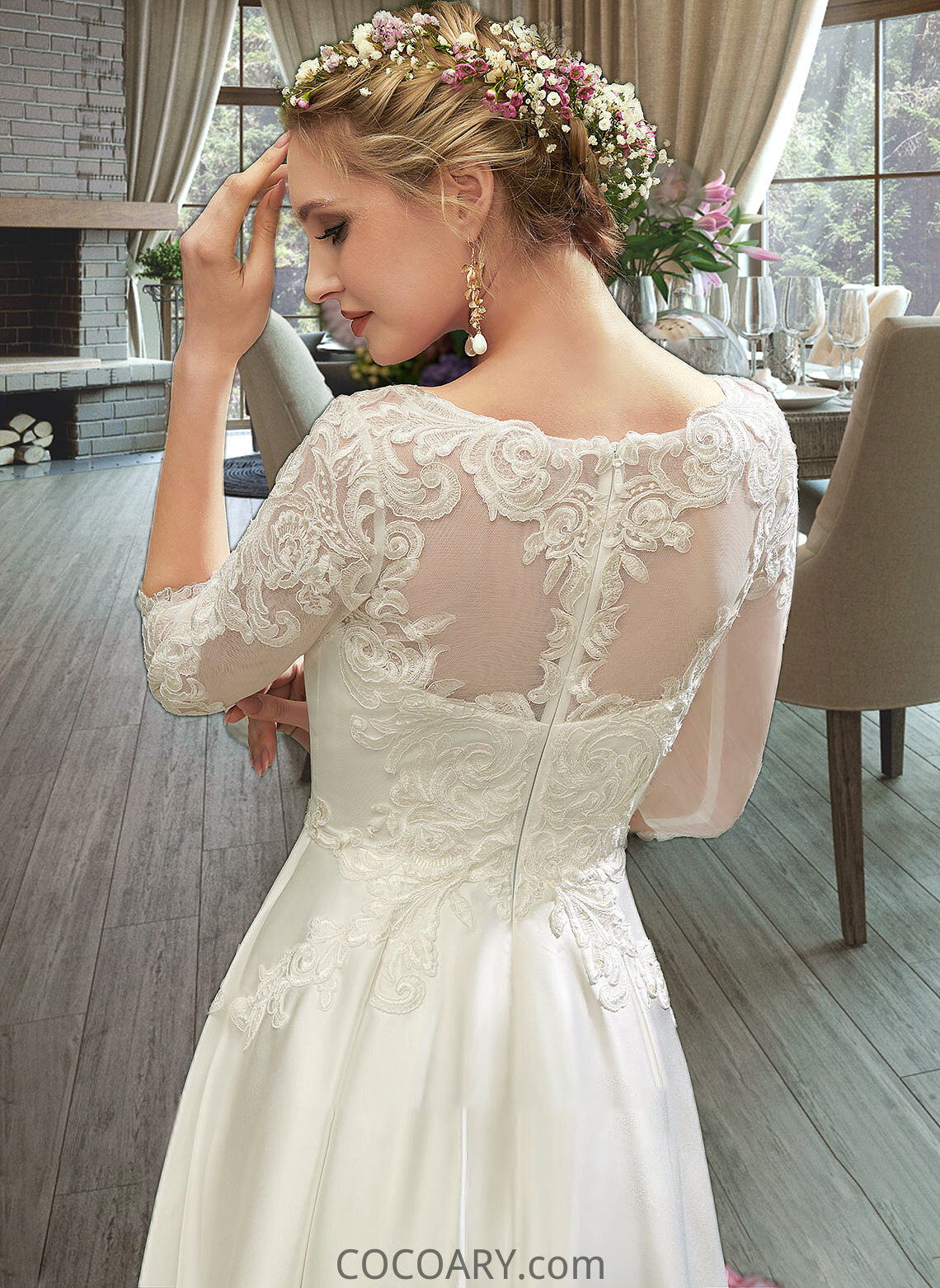 Leticia A-Line Illusion Tea-Length Wedding Dress With Lace DA8P0013741