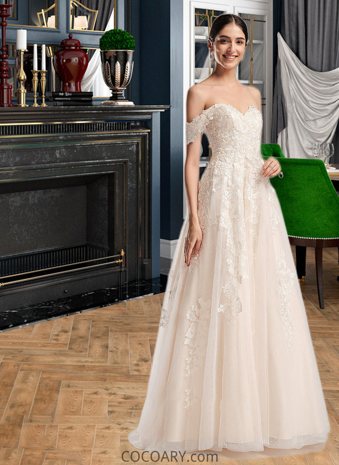 Addisyn Ball-Gown/Princess Off-the-Shoulder Chapel Train Wedding Dress DA8P0013742