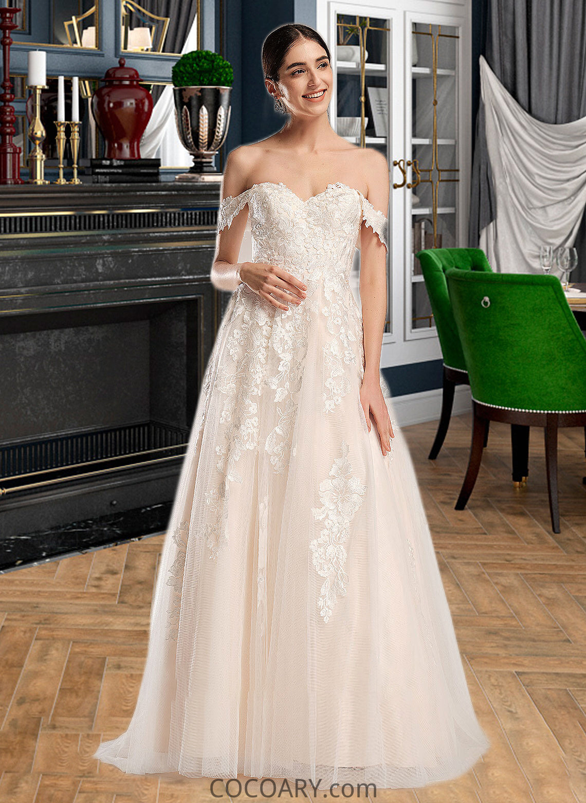 Addisyn Ball-Gown/Princess Off-the-Shoulder Chapel Train Wedding Dress DA8P0013742