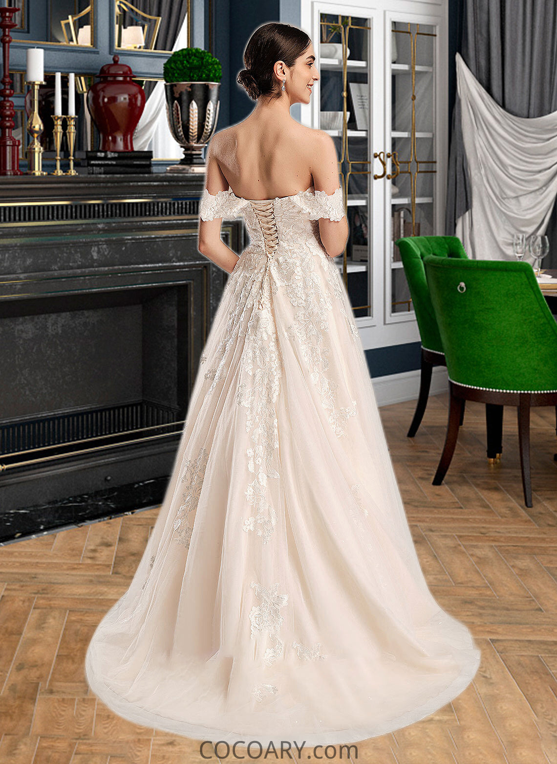 Addisyn Ball-Gown/Princess Off-the-Shoulder Chapel Train Wedding Dress DA8P0013742