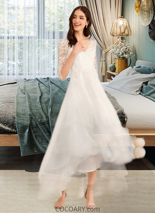 Hailee A-Line V-neck Asymmetrical Wedding Dress With Beading Sequins DA8P0013755