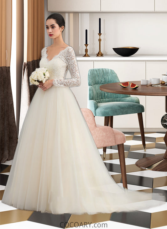 Alia Ball-Gown/Princess V-neck Court Train Tulle Lace Wedding Dress DA8P0013756