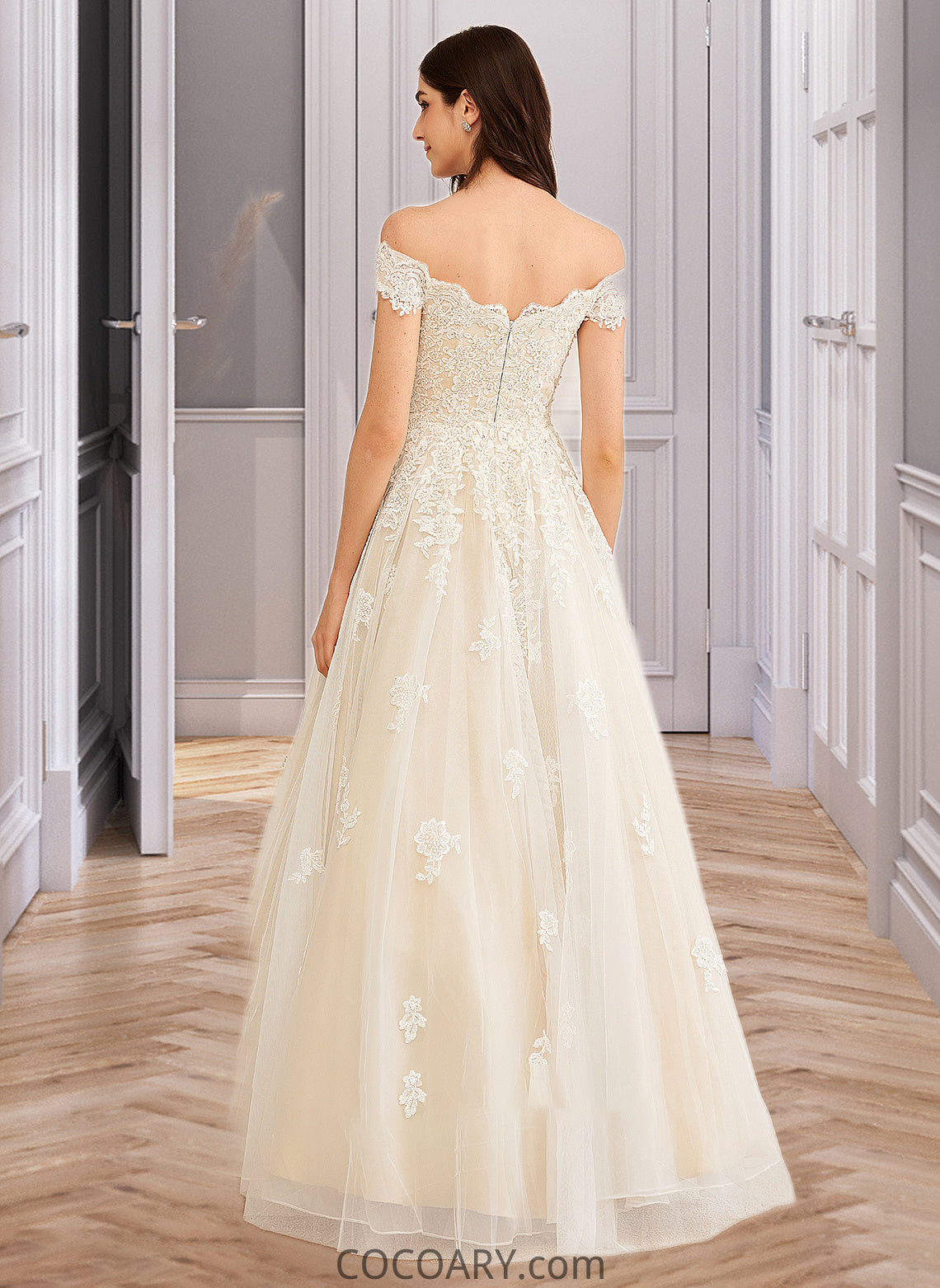 Juliette Ball-Gown/Princess Off-the-Shoulder Floor-Length Wedding Dress With Beading Sequins DA8P0013765