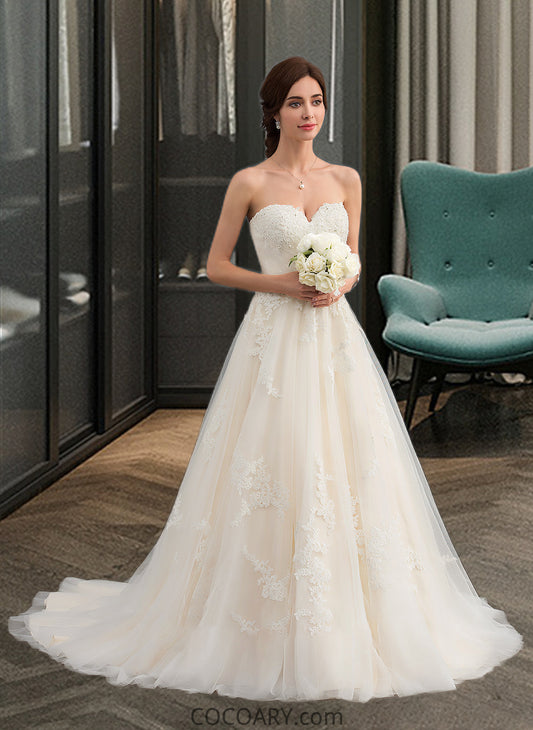 Mildred Ball-Gown/Princess Sweetheart Court Train Tulle Wedding Dress With Ruffle Beading DA8P0013766